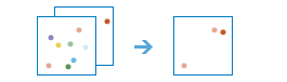 Two-part diagram that combines two point layers to produce a point layer with fewer points Two-part diagram that combines two point layers to produce a point layer with fewer points